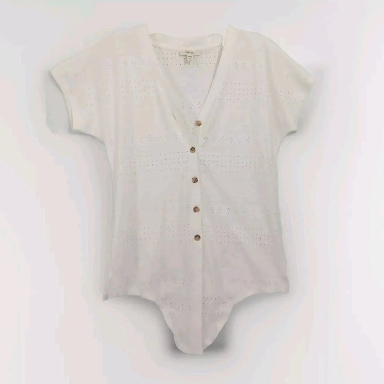 Como Blu‎ Women Medium Button Up Short Sleeve Blouse White - Image 2