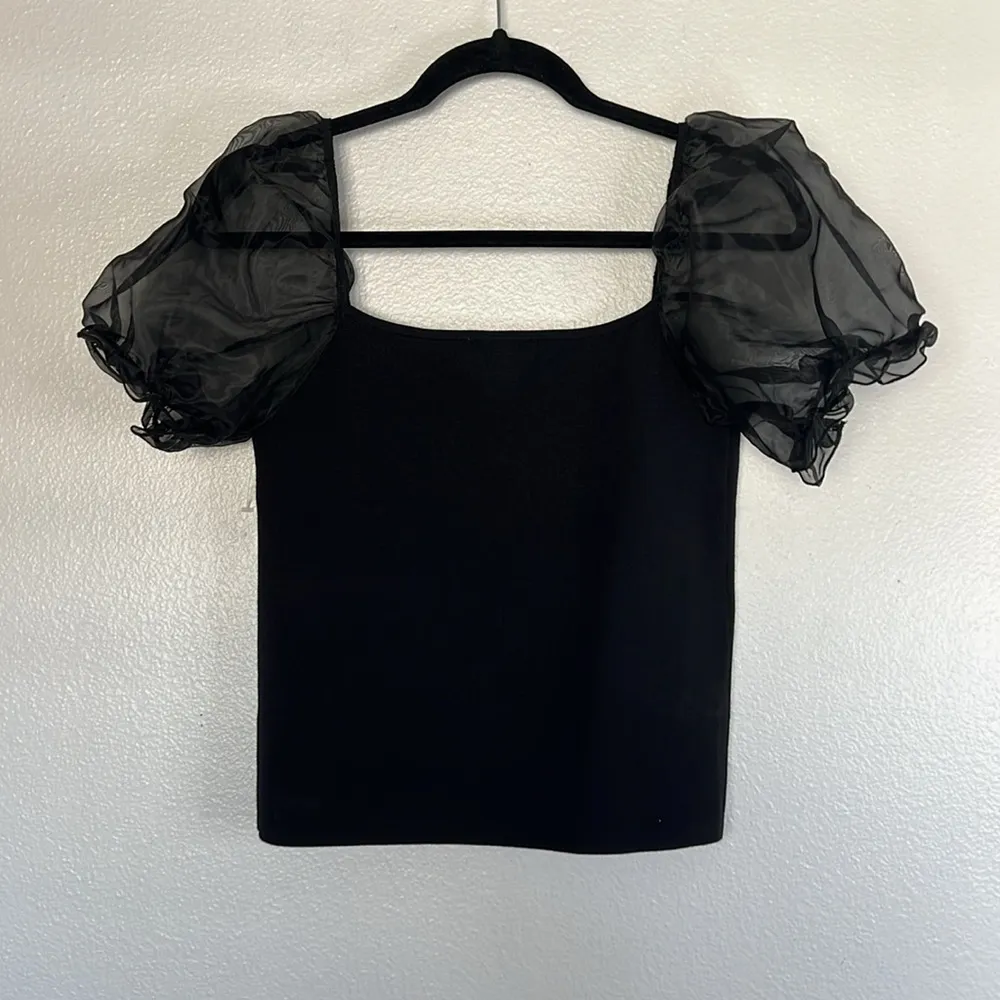 NWOT House of Harlow Black Organza Puff Sleeve Black Top sz M - Image 6