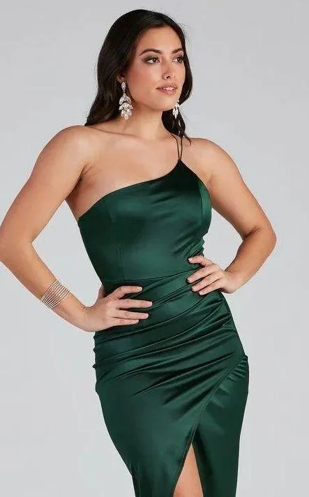 Windsor Adrienne Formal One Shoulder Satin Wrap Dress - Image 3