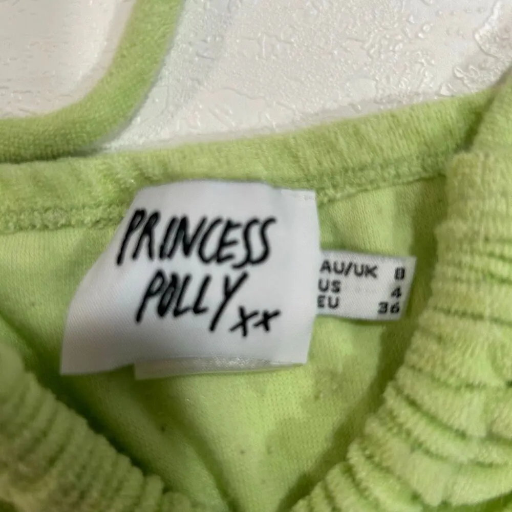 Princess Polly Clarke Top Green Size 4 Terry Halter Crop Y2K - Image 5