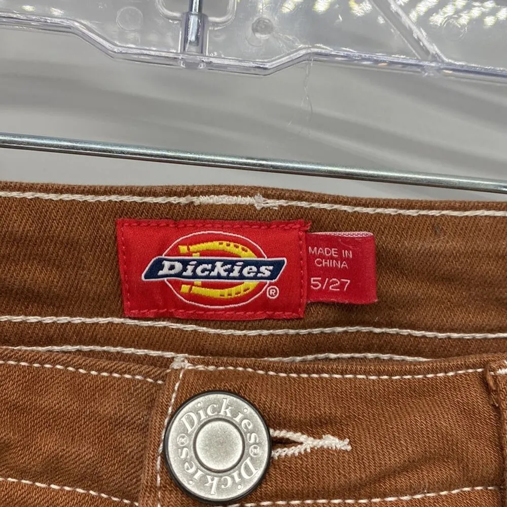 Dickies brown utility contrast stitching jeans street wear Y2K sz 27 - Image 2