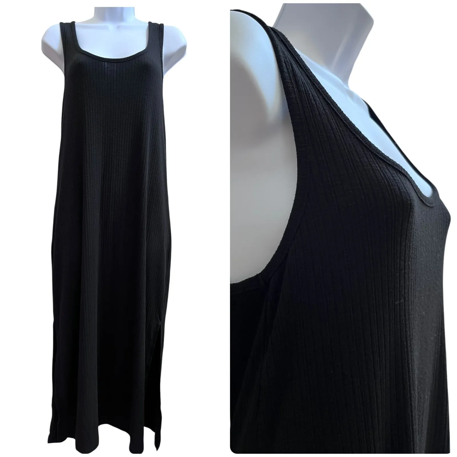 Z Supply Black Rib Racerback Side Slits Midi Tank Dress Size Small - Image 12