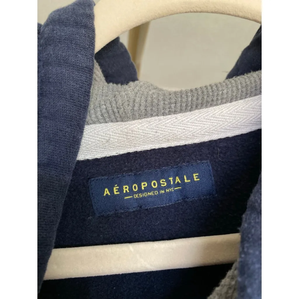 Vintage Aéropostale Navy Pullover Hoodie 90s Y2K AERO 1987 New York Streetwear S - Image 5