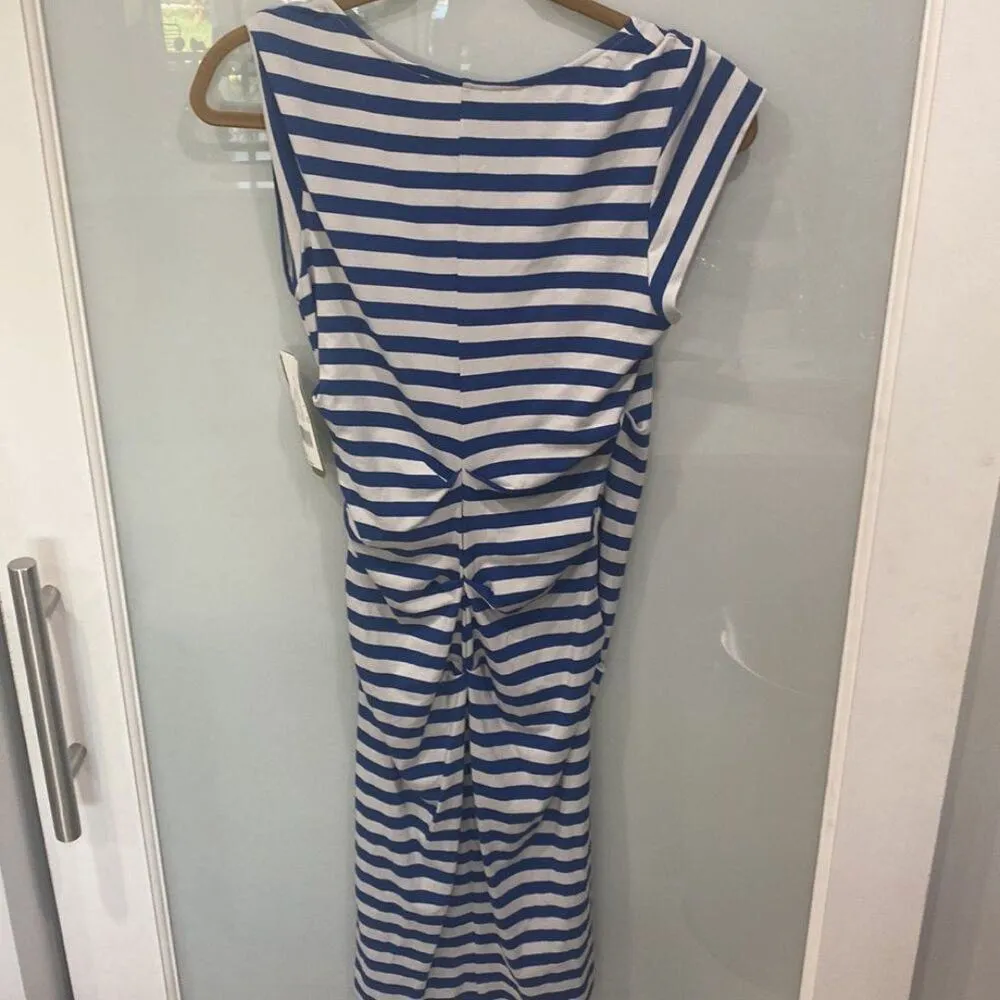Nicole Miller New Women's Blue White Stripe Knot Scrunch Artelier Shirt Dress M - Image 6