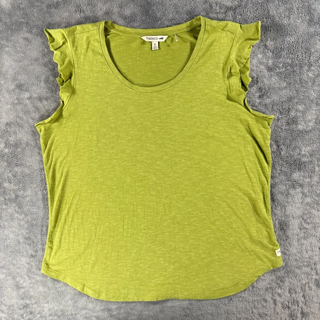 Toad&Co Women’s Rufflita Tee Ruffle Sleeve Scoop Neck Green Outdoors Size XL - Image 2