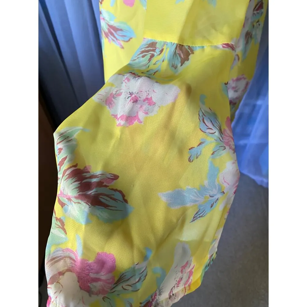 Pink Lily knit top floral yellow bell sleeves - Image 3