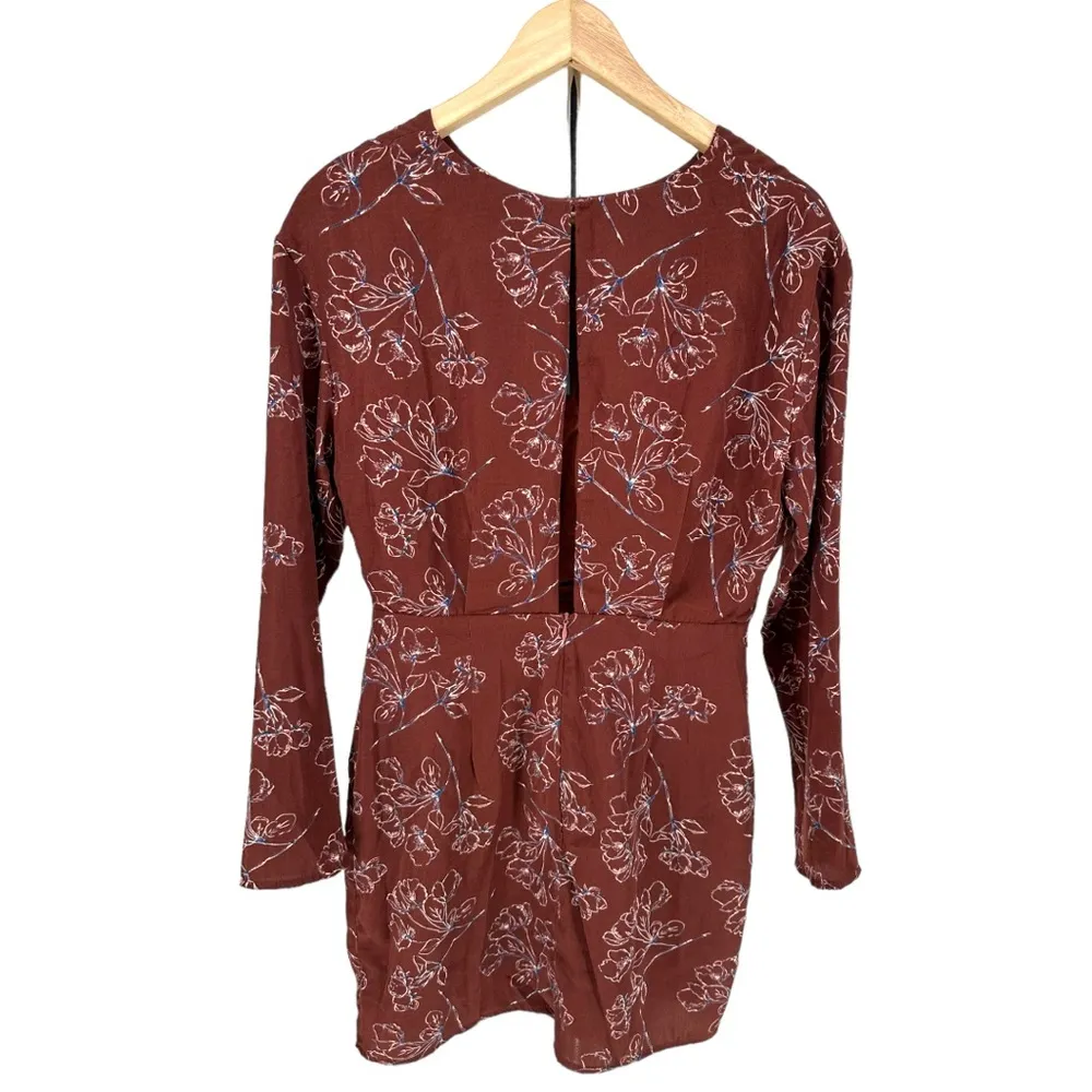 Dress Forum Brown Floral Print Back Slit Mini Dress size Medium NWT - Image 8