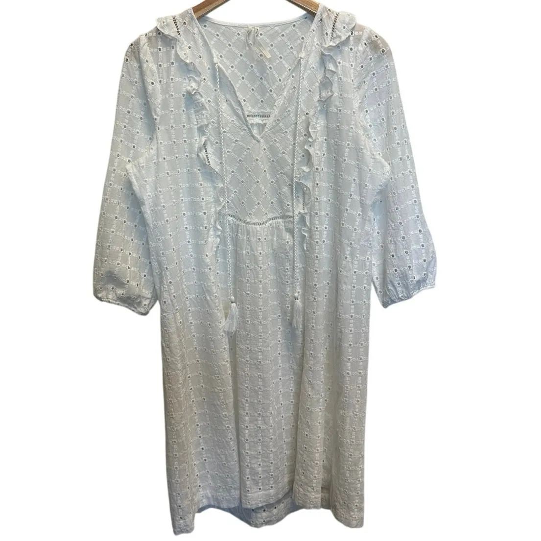 Anthropologie Sz 8 Thames White Eyelet Ruffle Peasant Dress Boho Cottage Prairie - Image 3