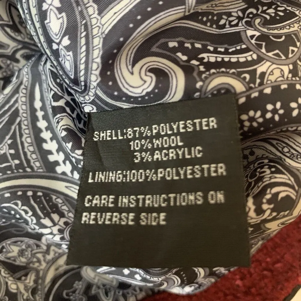 Women’s Red Black Full Zip Vest Sz L Wool Blend Faux Leather - Image 7