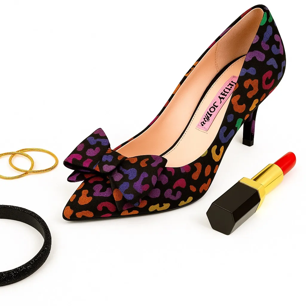 Betsey Johnson Maude Rainbow Leopard Bow Statement Heels Women’s Size 8.5 NIB - Image 2