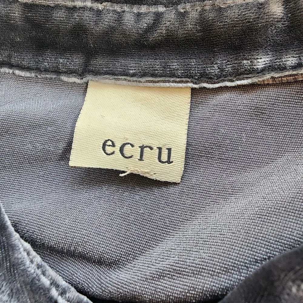 Ecru Gray Crushed Velvet Button Down Top - Image 6
