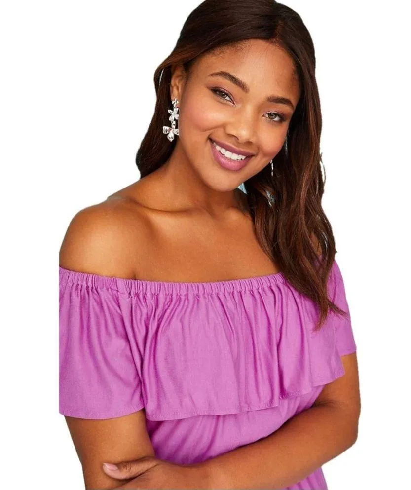 Lane Bryant Ruffle Off-The-Shoulder Maxi Dress in Purple Size 14/16 EXCELLENT! - Image 9