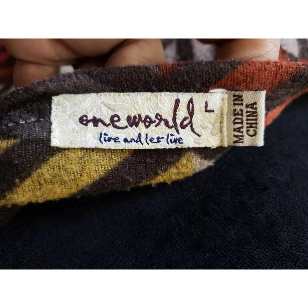 Women's One World Multicolor Tunic Top L Boho V Neck 3/4 Sleeve Stretch Knit - Image 11