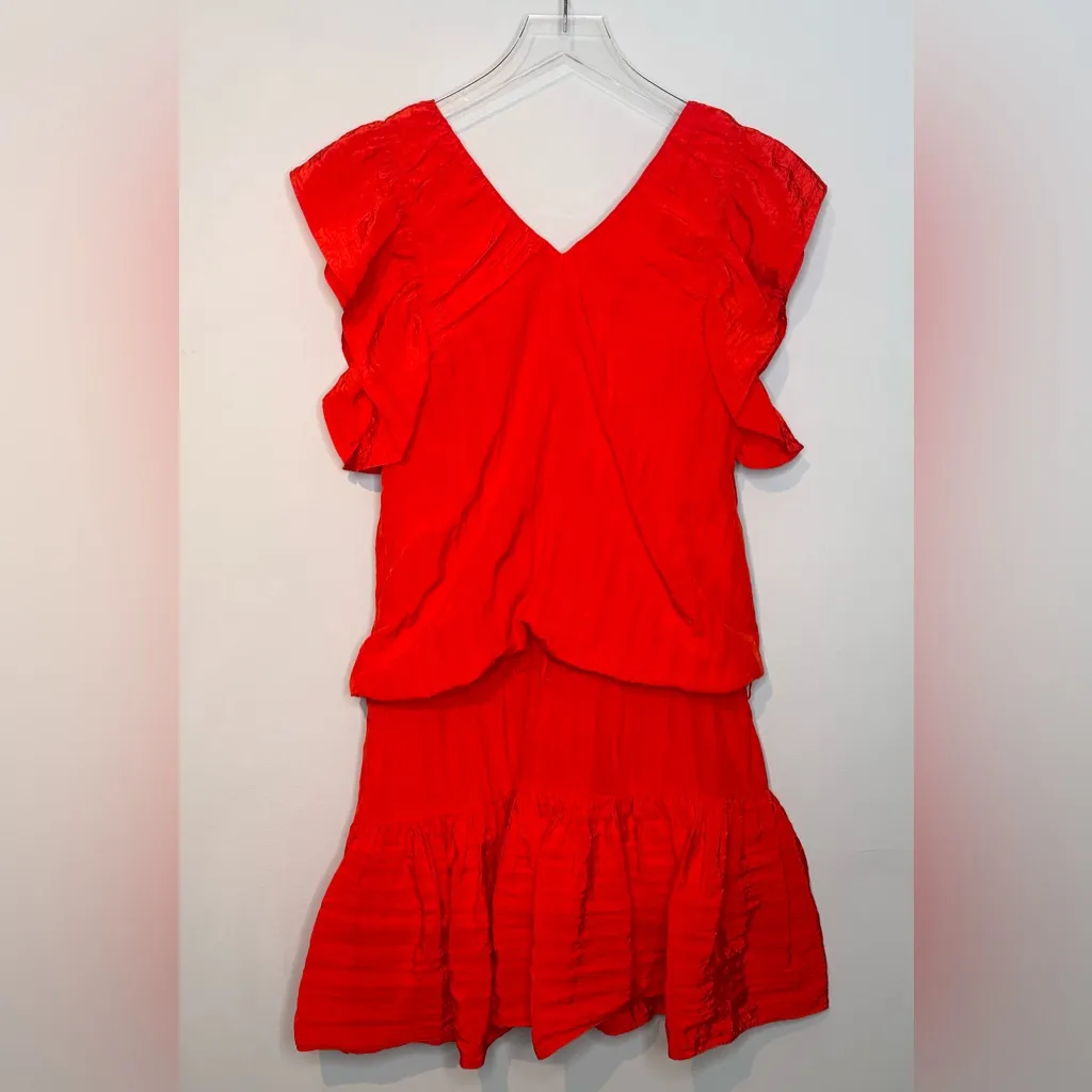 Victoria Beckham Bright Red Crinkle Parachute Drop Waist Mini Dress - Image 4