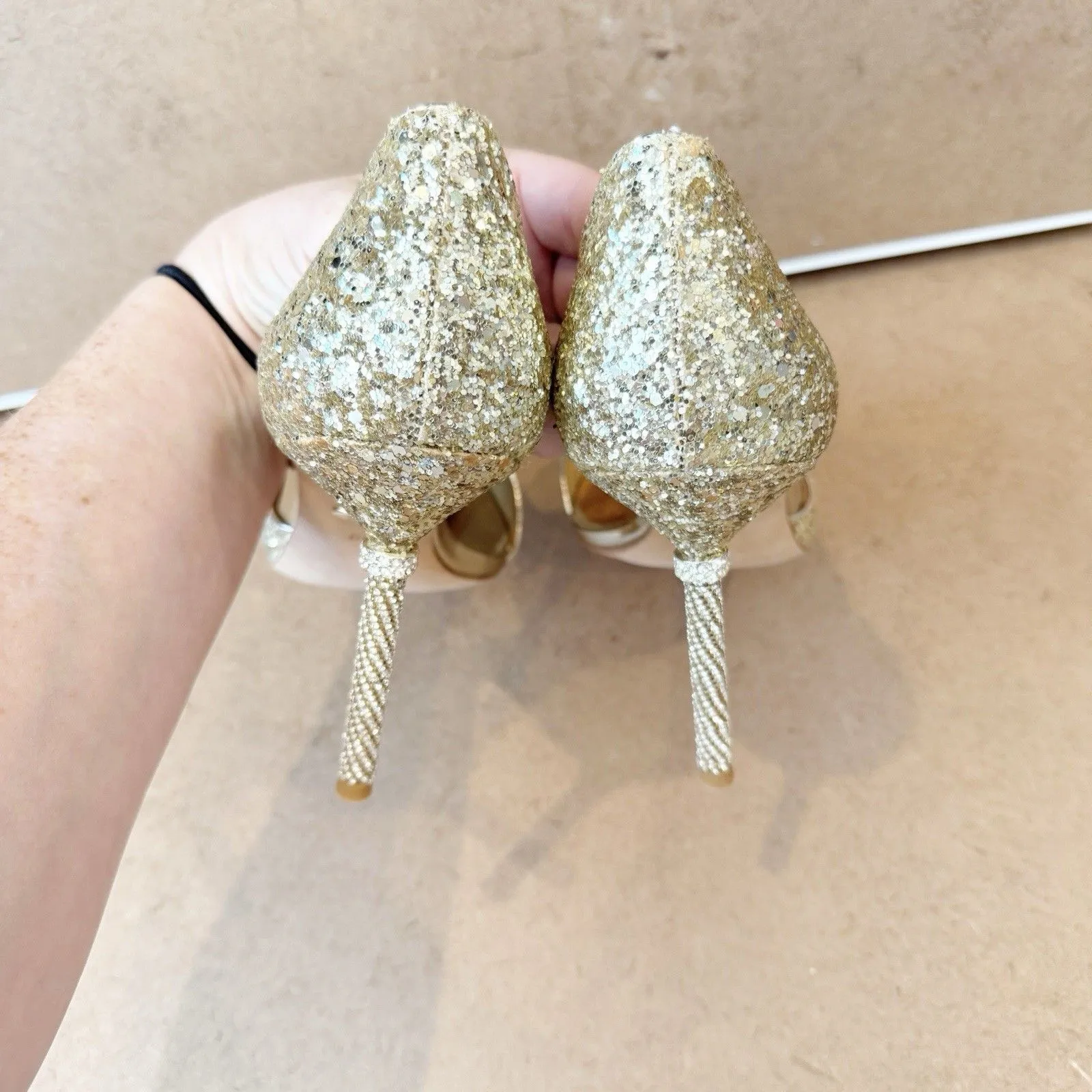 Badgley Mischka Womens Gold Glittered Evening Pumps Size 8.5 Formal Wedding Prom - Image 6