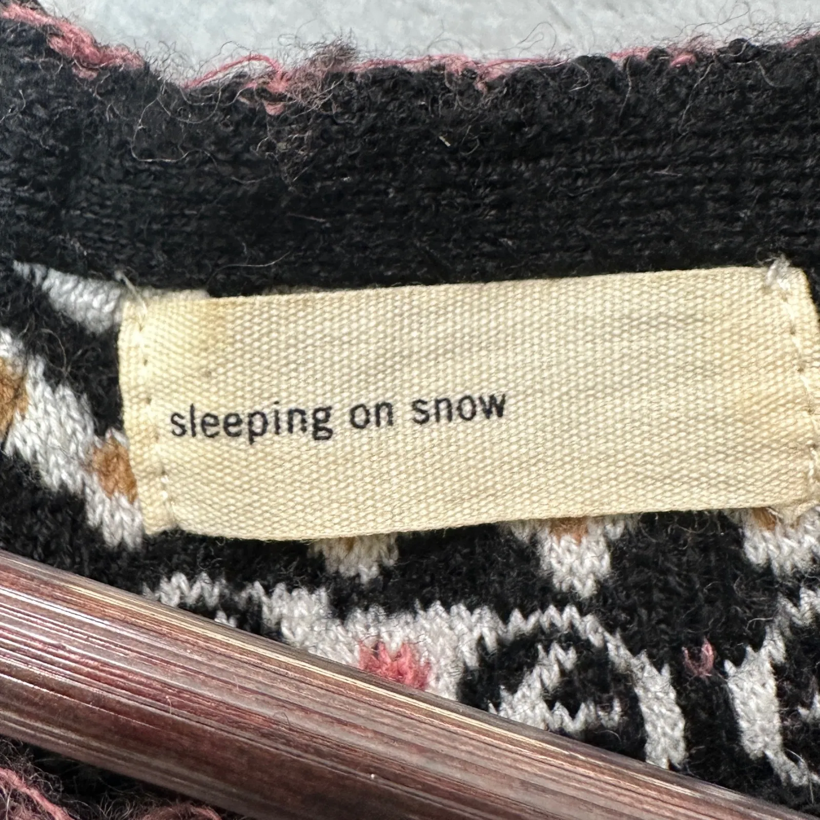 Sleeping on Snow Black Antiquarian Pullover Top Fair Isle S Boho Tribal Hygge - Image 4