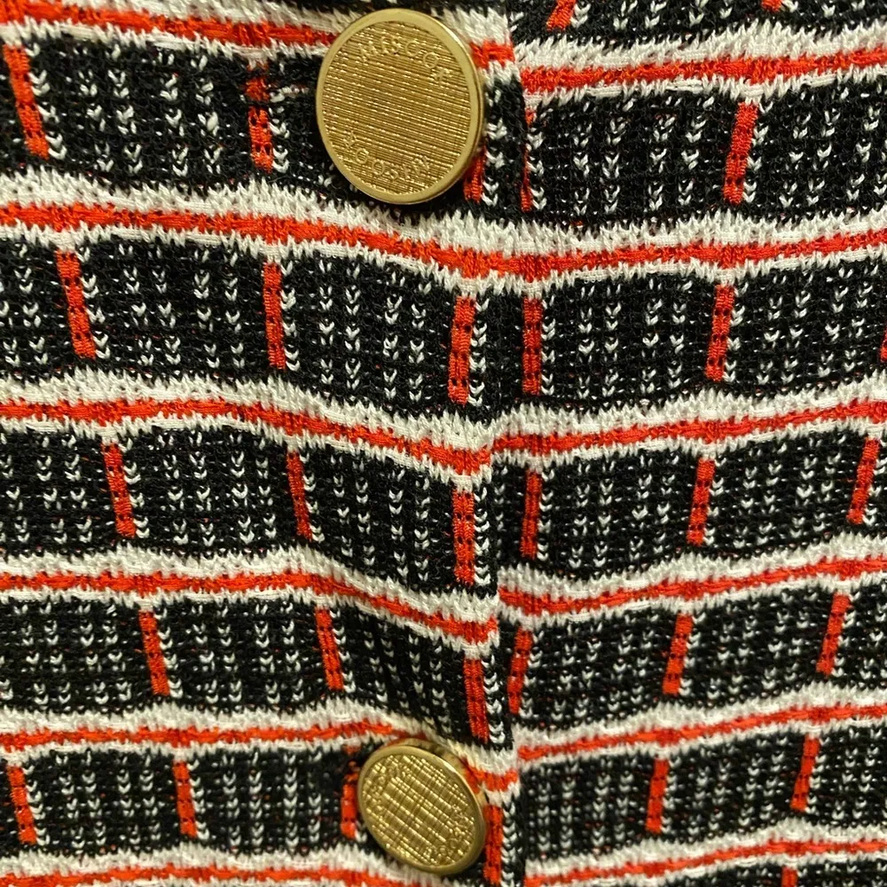 Misook Red, White & Black Tweed Knit Gold Button Front Geometric Jacket Size XL - Image 5