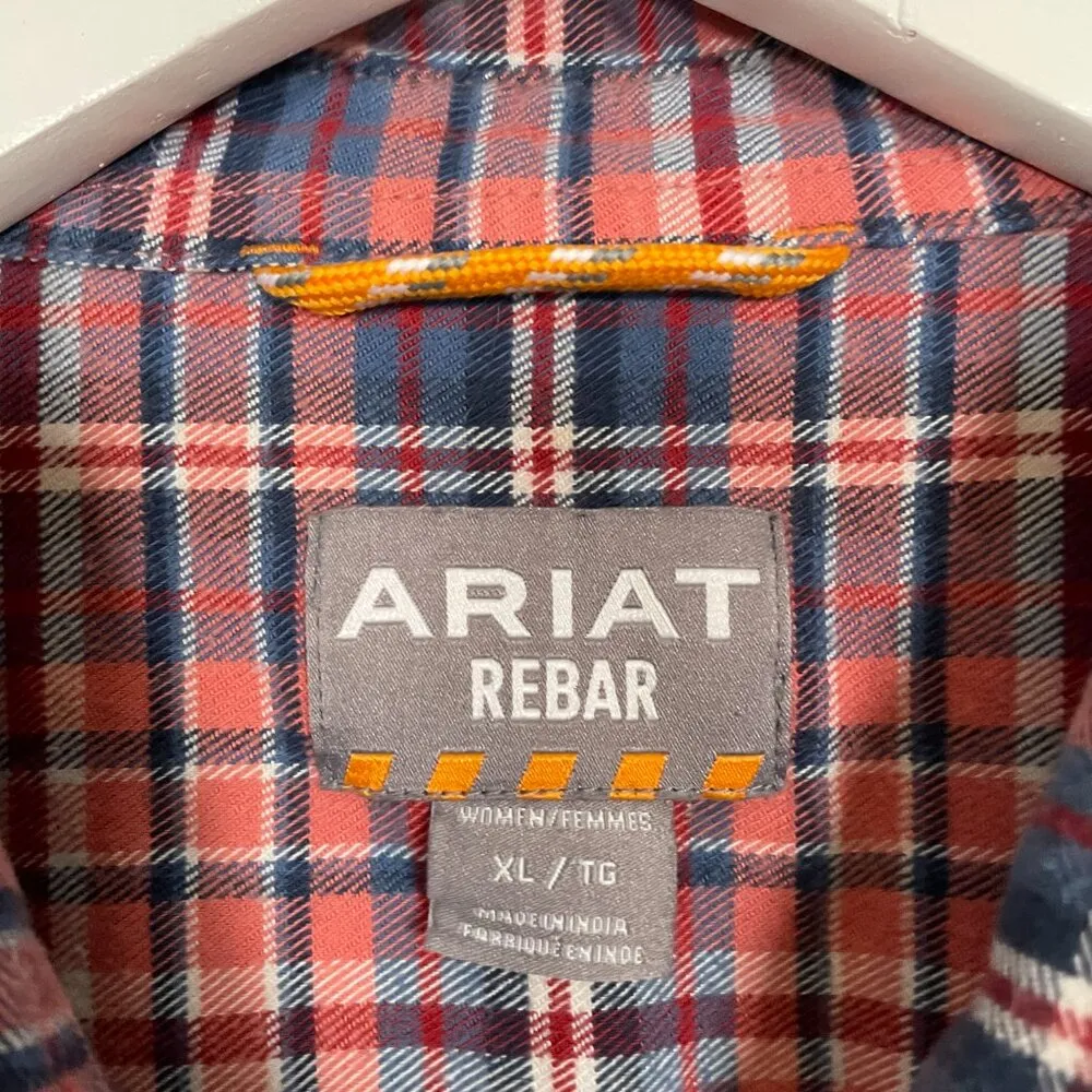 Ariat Rebar Women XL Blue Pink White Plaid Flannel Shirt DuraStretch Workwear - Image 4
