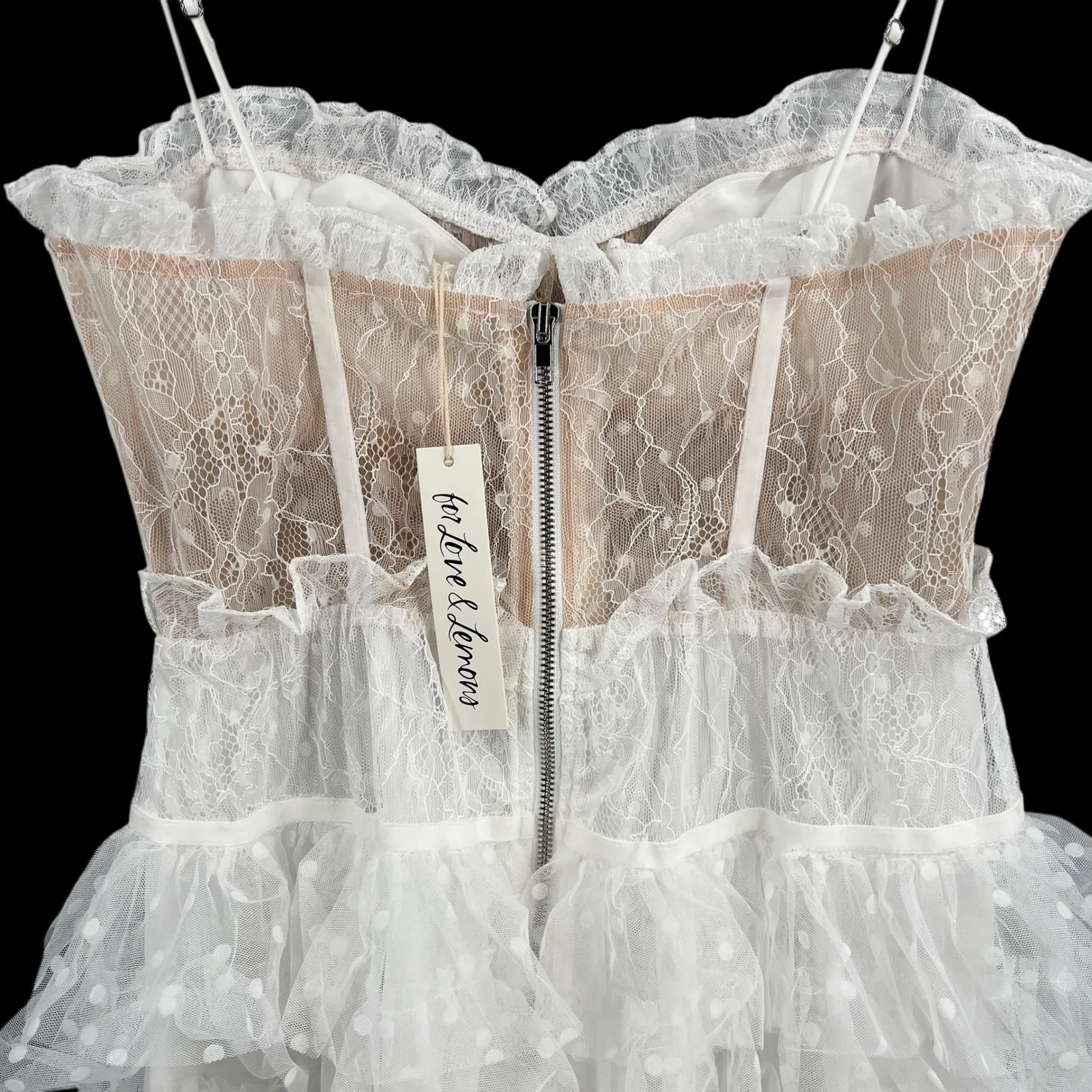For Love & Lemons Lace Corset Tiered Ruffle White Mini Dress Jules Size M New Size M - Image 5