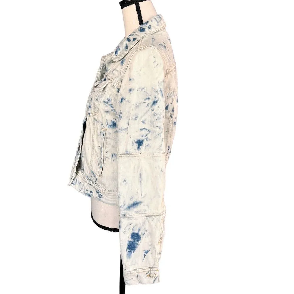 Free People Small Rumors Jean Jacket Button-Up Jones Tie-Dye Long Sleeve Pockets - Image 6