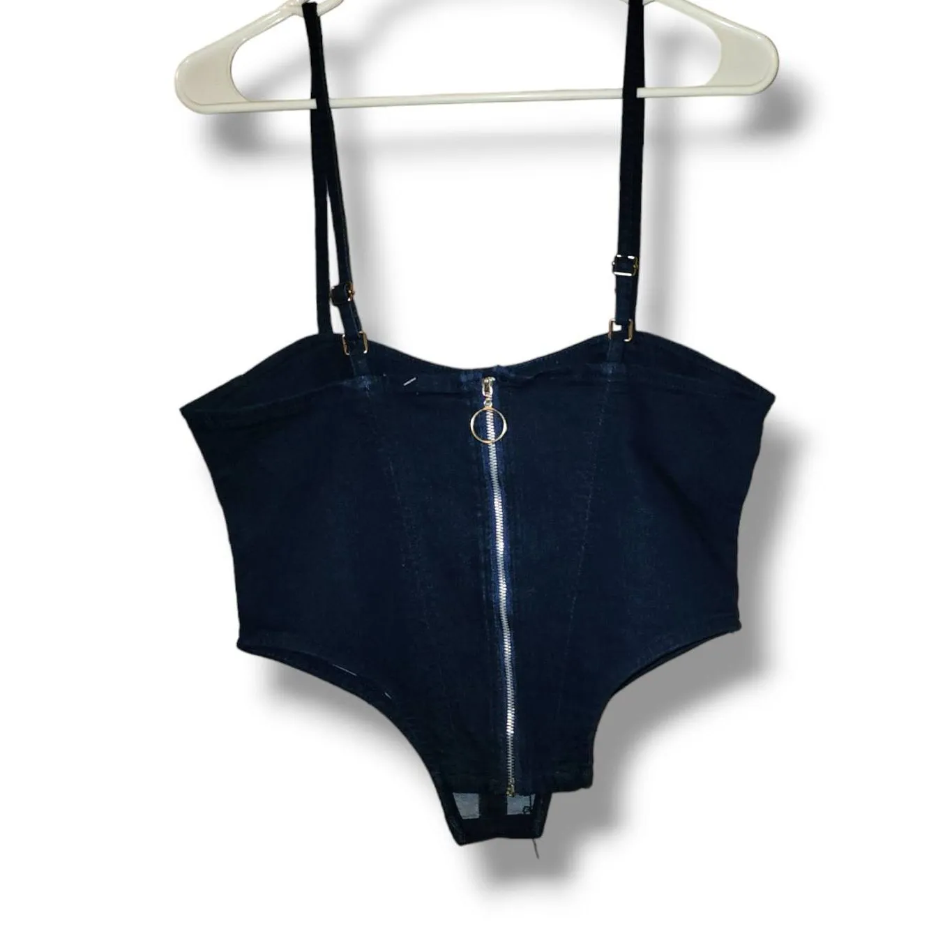 NEW Mass Selfie Women's Blue Zip Up Adjustable Thin Strap Denim Vest Top sz M We Size M - Image 6