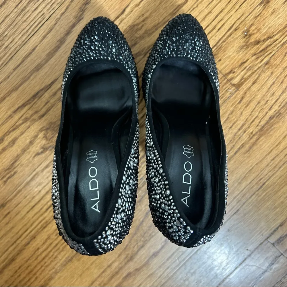 ALDO | Alalain Black Rhinstone Silver Studded Platform Stiletto Heels Size 8.5 - Image 8