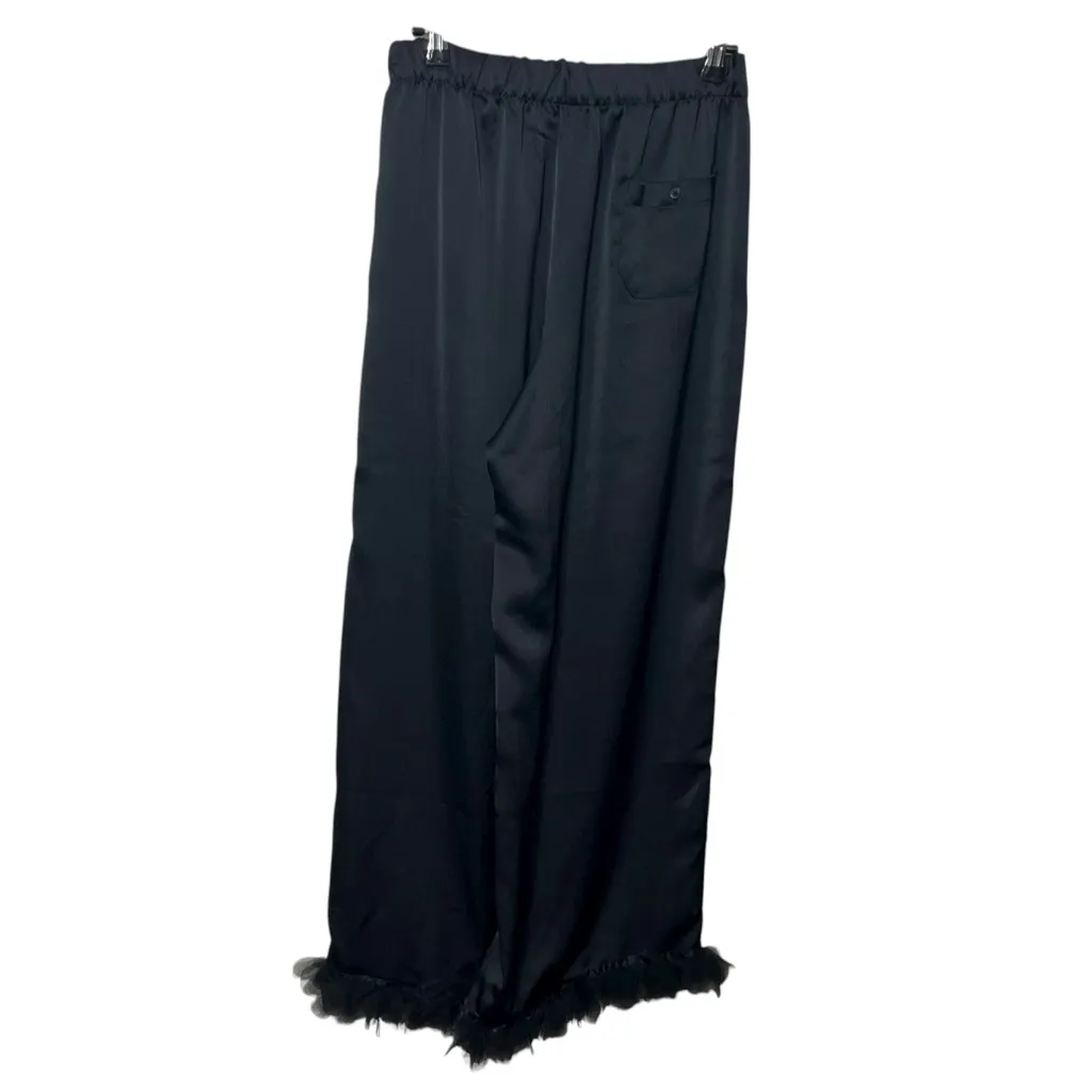 For Love & Lemons Lounge Pants Women’s Small Black Feather Trim Wide Leg Pajama - Image 5