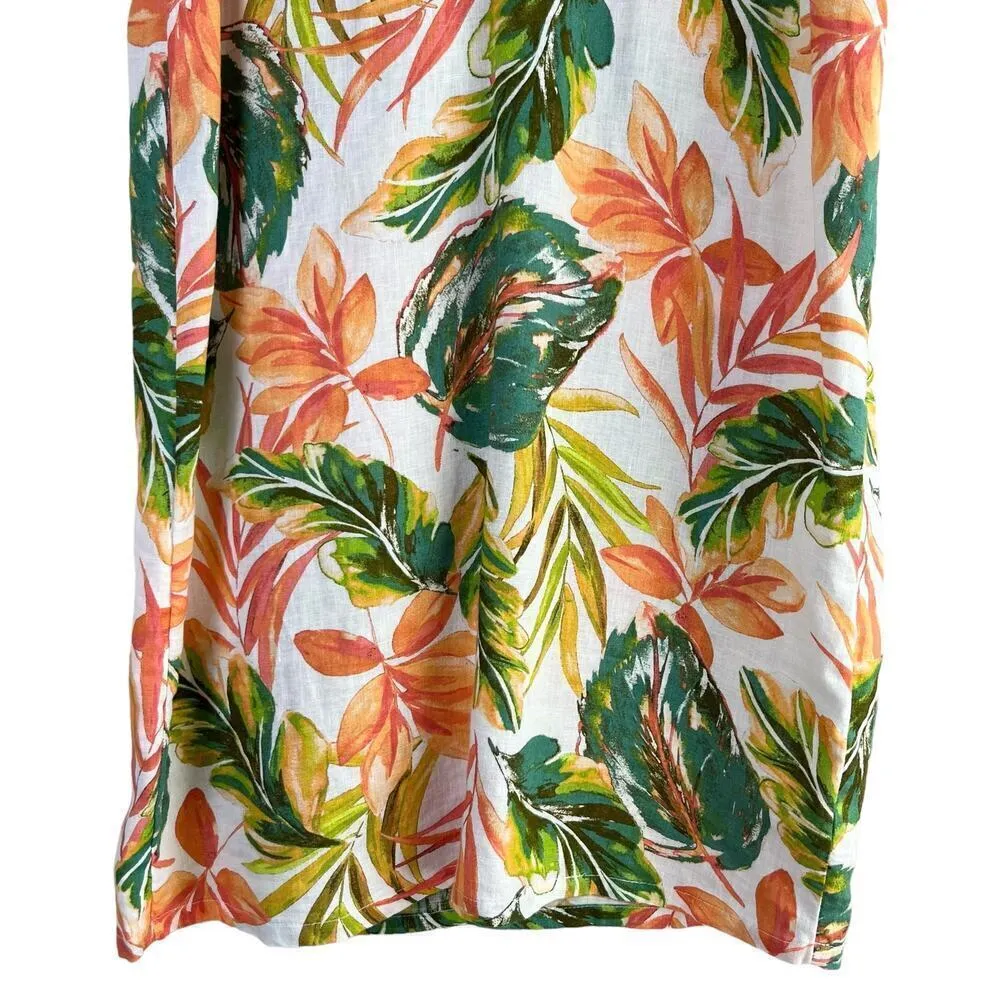 Nicole Miller Linen Tropical Print‎ Shift Dress Orange Green Flutter Sleeves, S - Image 5