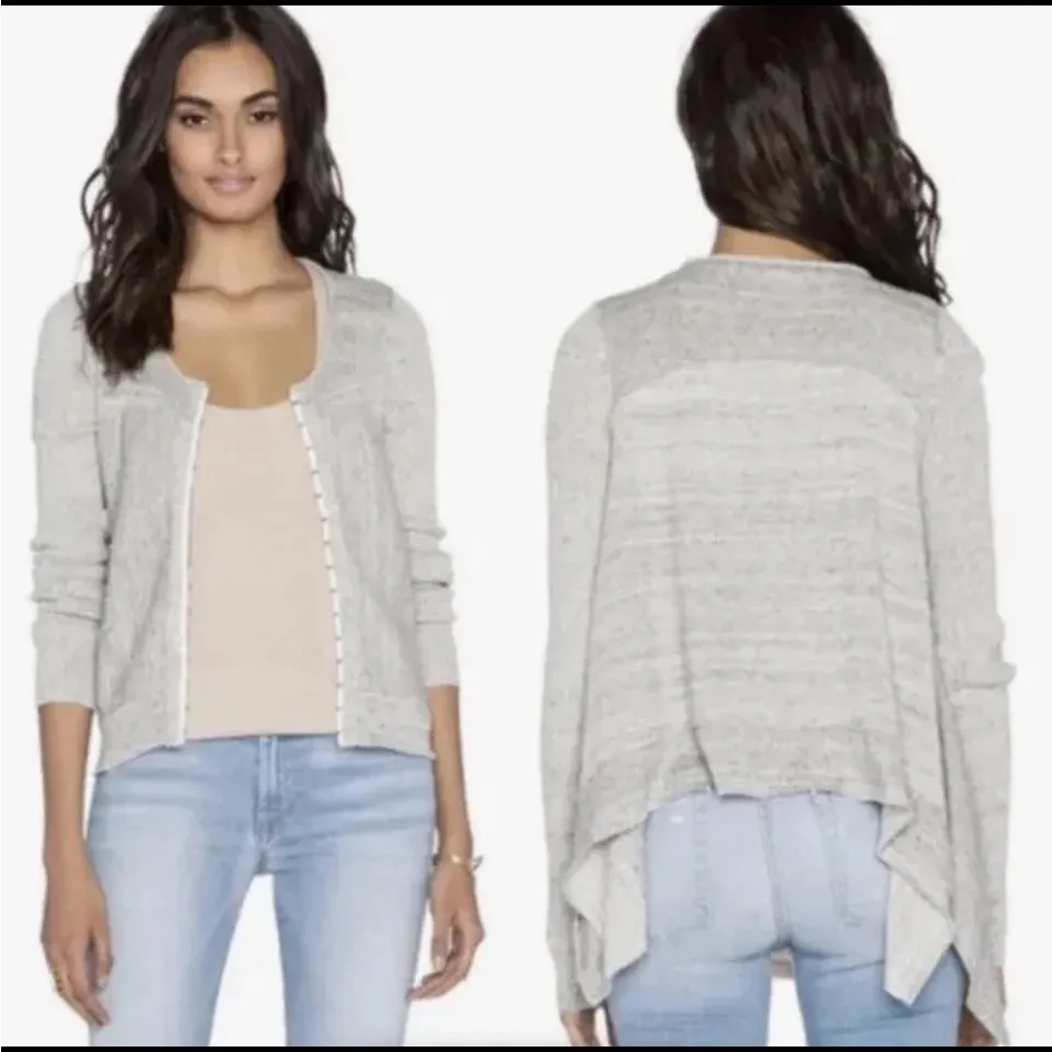 Free People Never Again Hook & Eye Cardigan Sweater Gray Cotton Linen Small - Image 2