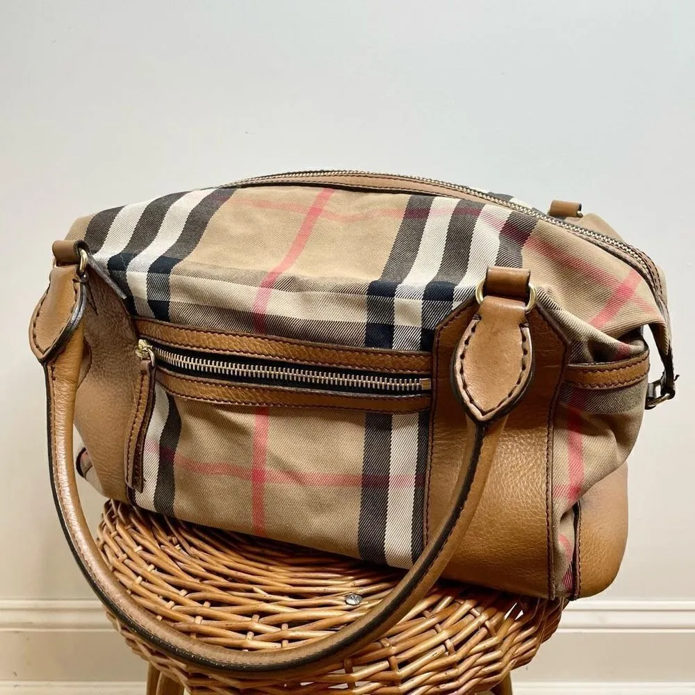 Burberry Nova Check Baby Bag Oversized Travel Duffle Purse Canvas Leather - Image 15