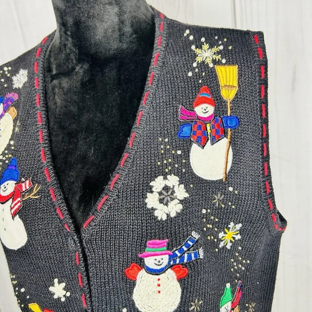 Designers Originals Studio Christmas Sweater Vest Size S Snowman Vintage Black - Image 4