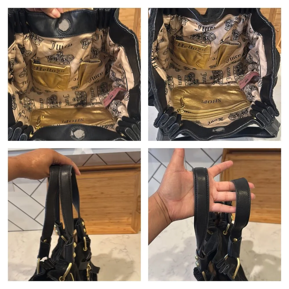 Juicy Couture iconic padlock day shoulder tote bag black terry cloth Y2K it Girl - Image 5