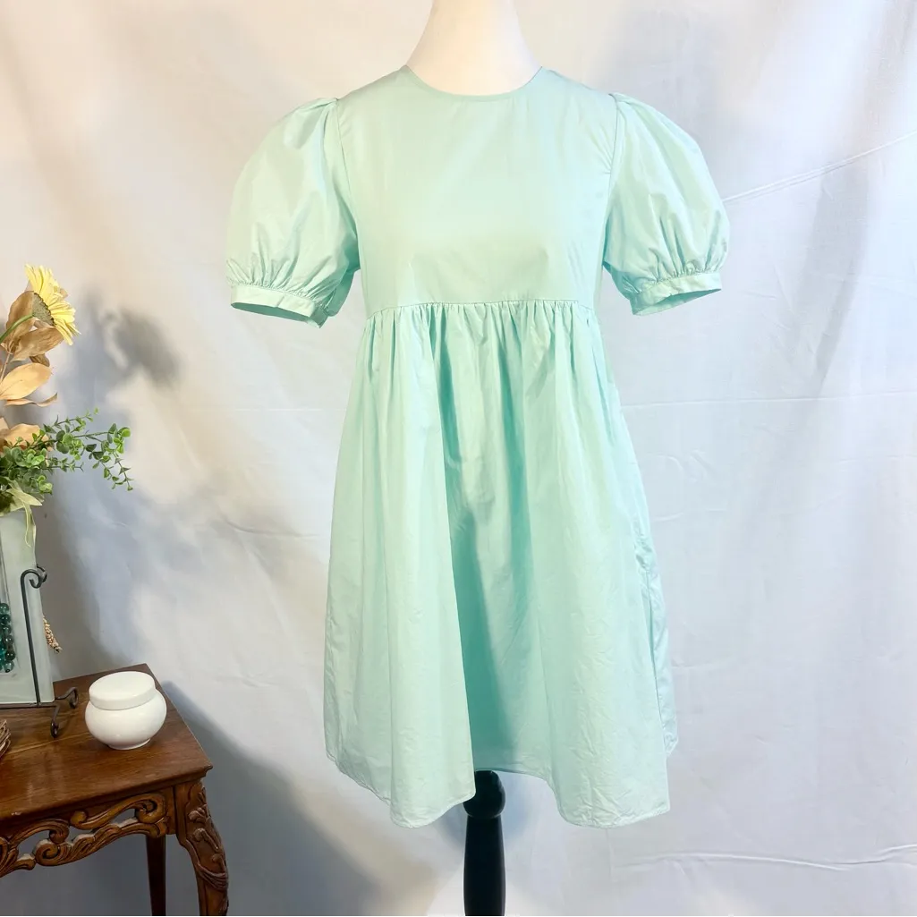English Factory Mint Puff Sleeve Babydoll Dress Sz Small🧡 - Image 9