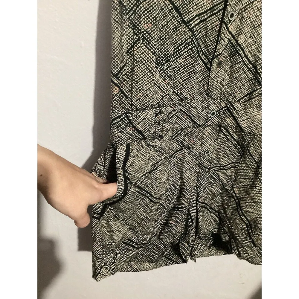 Anthropologie Hei Hei Nova Romper Button Front Tan Black Gauze Rayon - Image 5