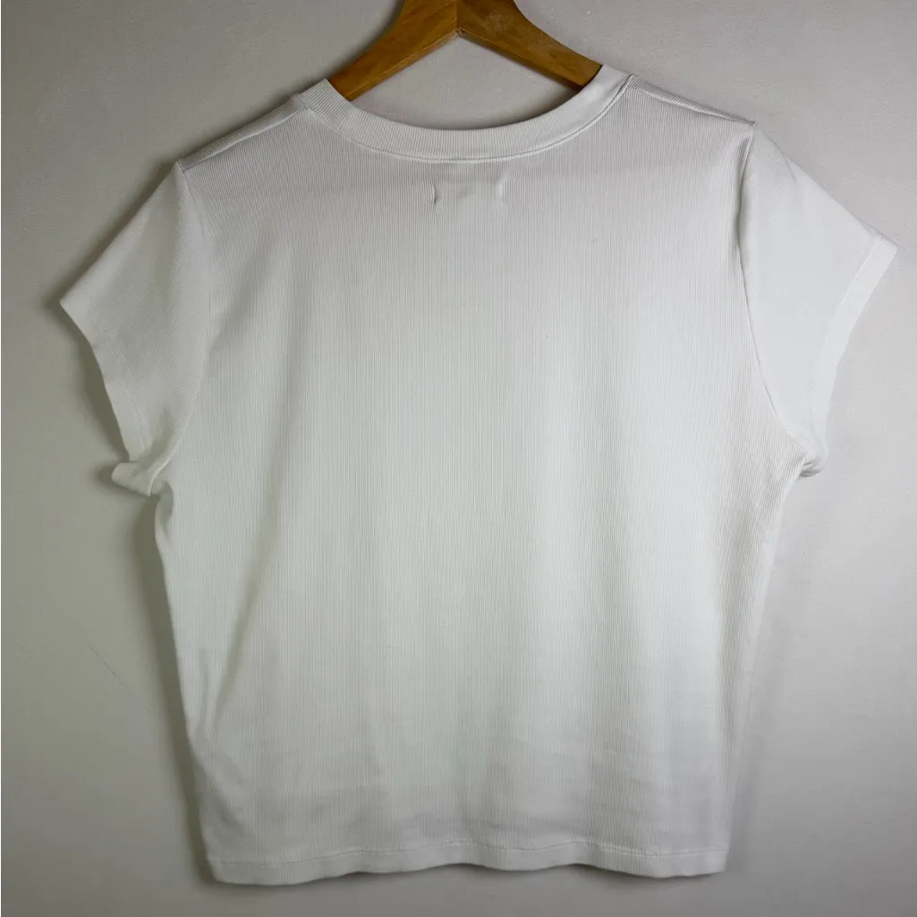 Madewell Women’s White Ribbed Supima Cotton Preppy Tee Baby Tee Size XL - Image 5