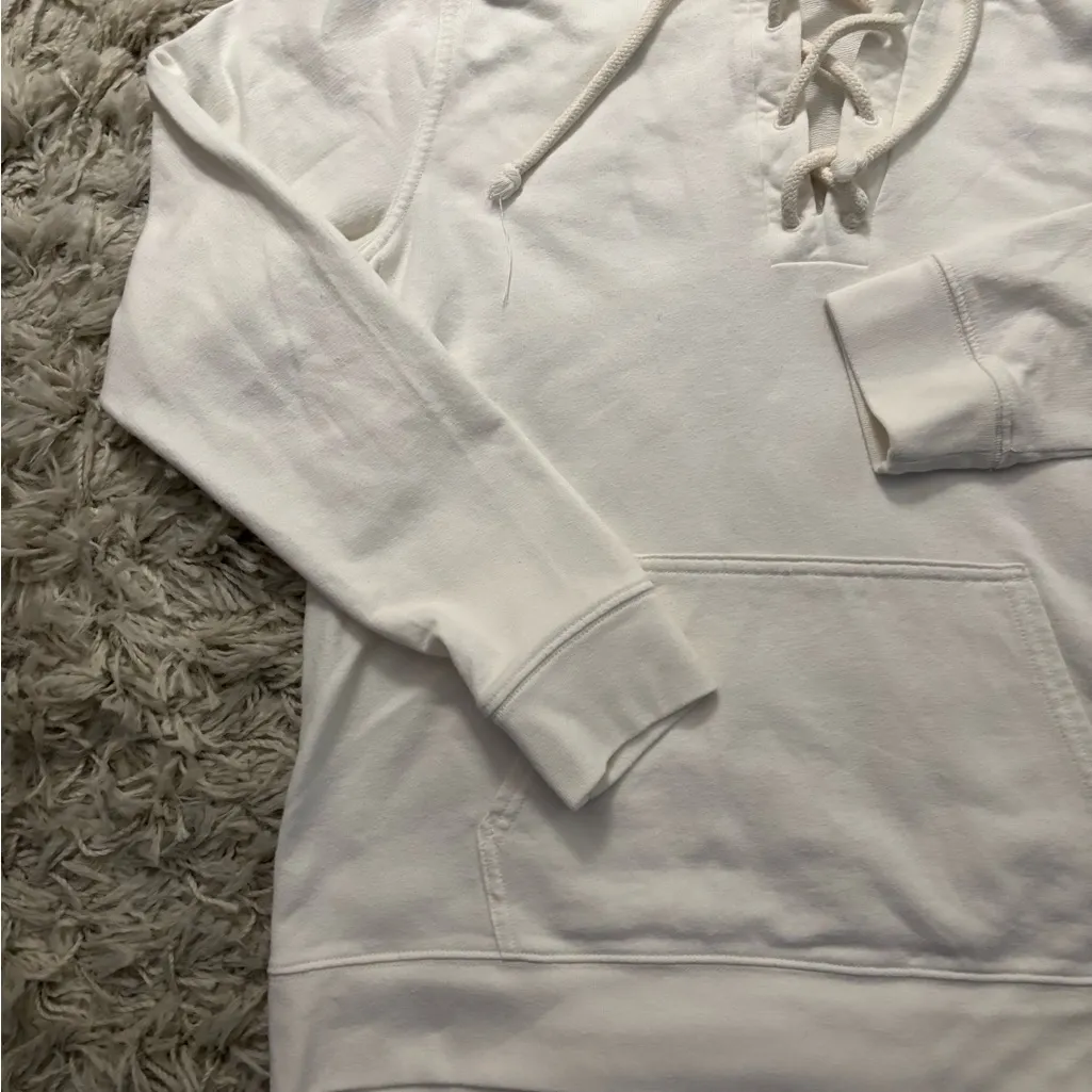 J. Crew Off-White Lace-Up Hoodie Size M - Image 4