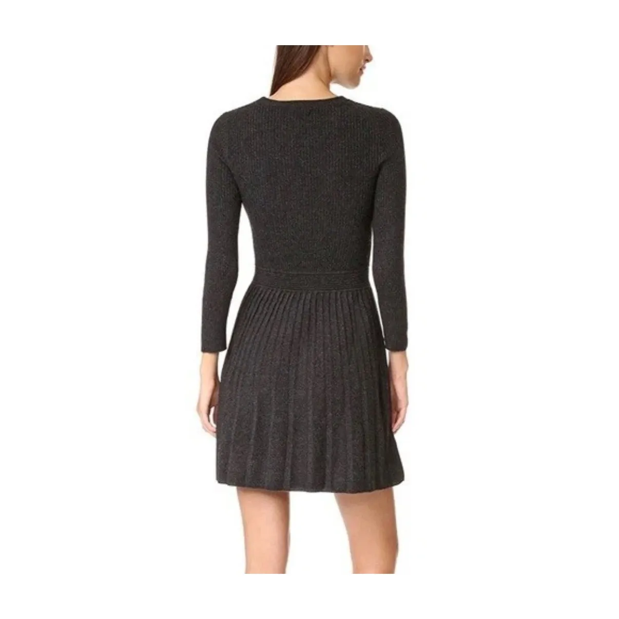 Joie Peronne B Wool Cashmere Sweater Dress Ribbed Pleated Charcoal Gray Large - Image 2