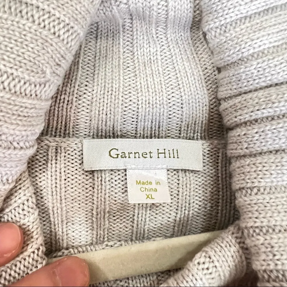 Garnet Hill Women Ribbed Knit 100% Wool Cowl Neck Pullover Sweater Sz XL Gray - Image 2