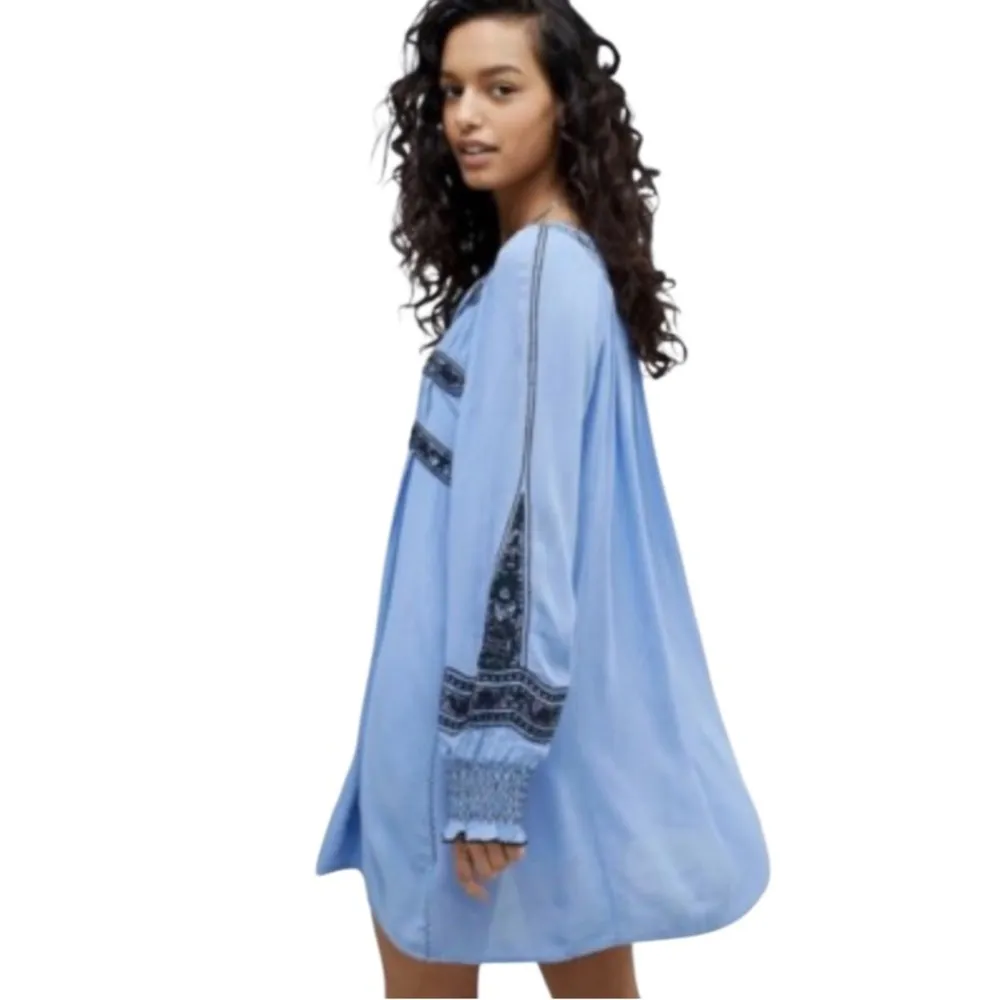 FREE PEOPLE Wind Willow Mini Dress River Skies Blue Size Small - Image 8