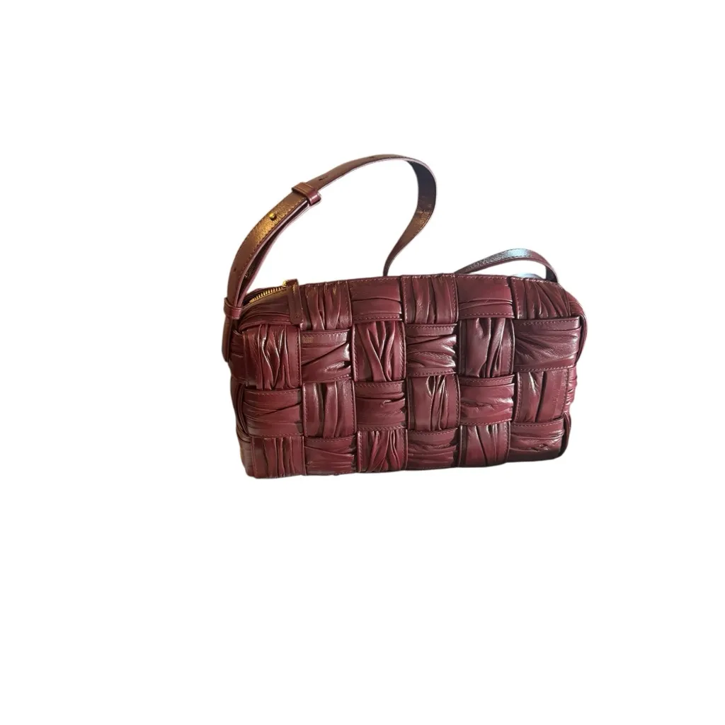 NWT Bottega Veneta Leather Foulard Intrecciato Brick Cassette Handbag Barolo Red - Image 3
