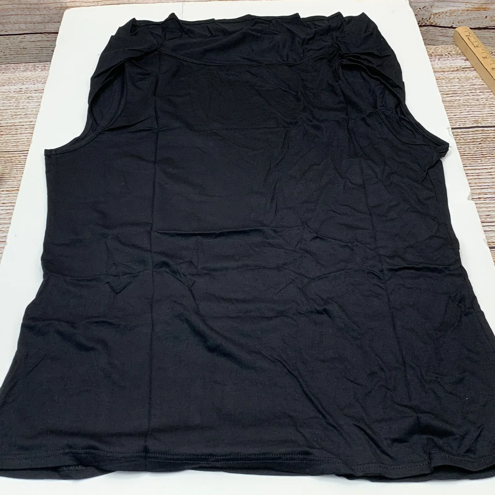 Amore All.F.Y Women's Ruched Blouse Stretch Tank Top Black Large New Made in USA - Image 5