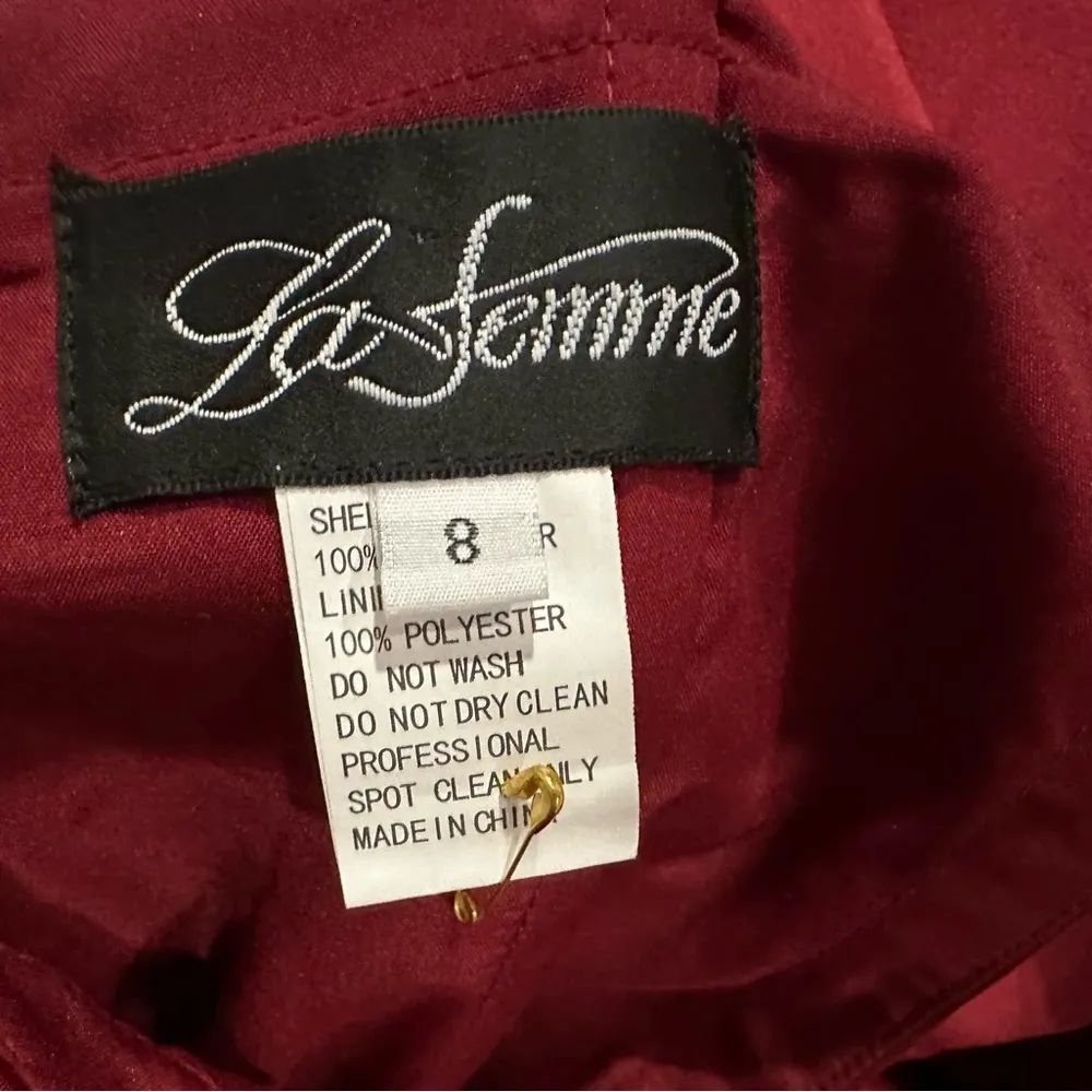 La Femme 25206 Surplice Off the Shoulder Column Gown 8 NWOT - Image 5