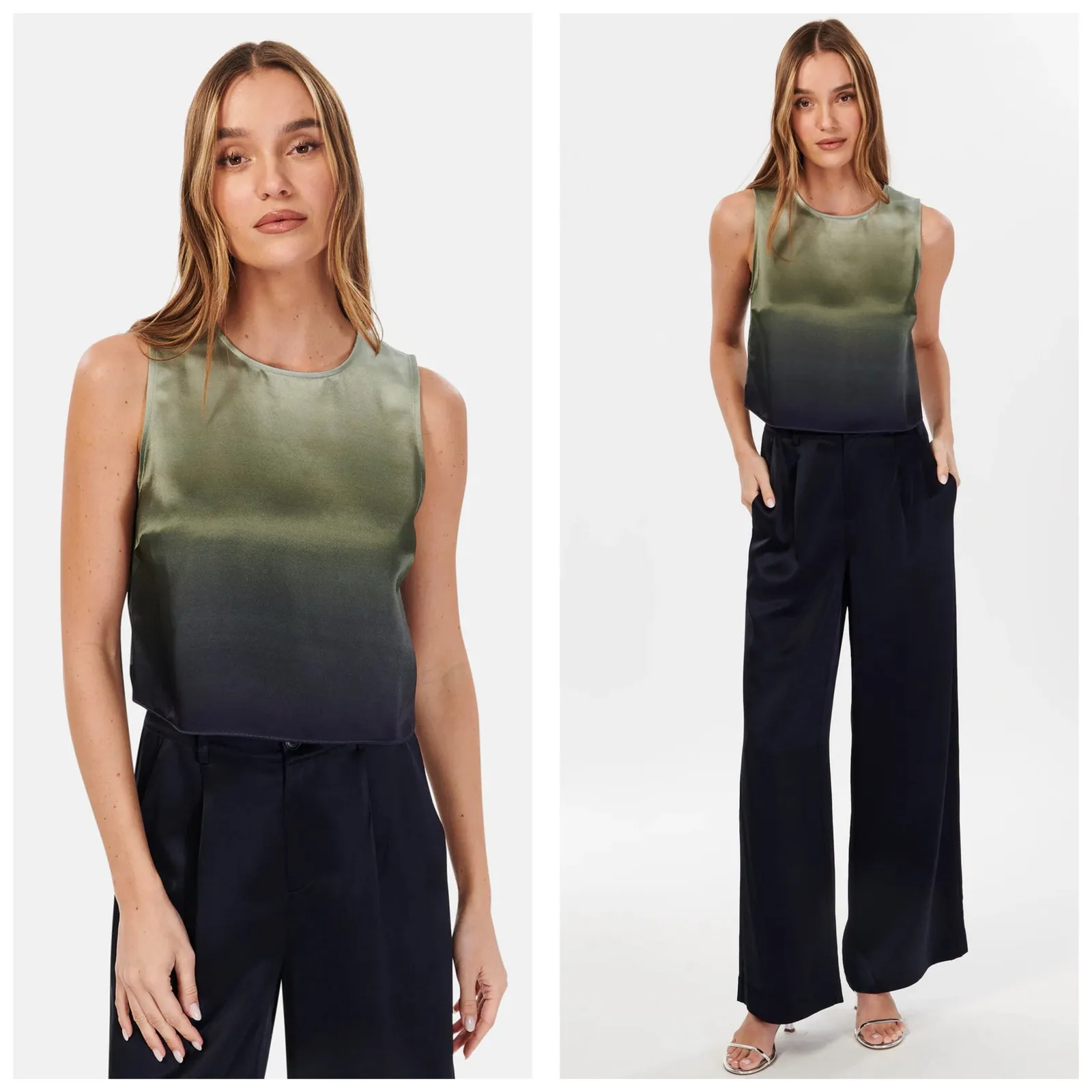 NWT Cami NYC Romilly Cropped Top Caspian Ombre Size Large Satin - Image 2