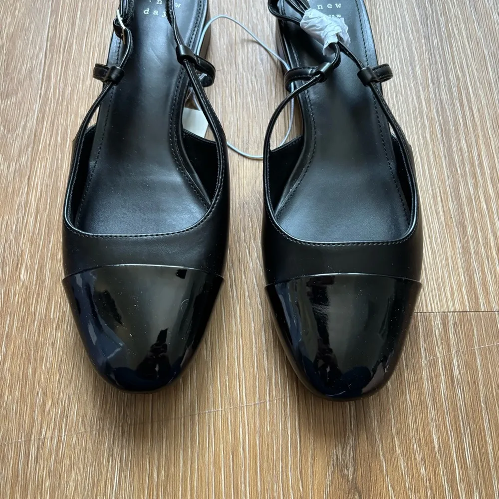 Black Maxine Patent Leather Cap Round Toe Slingback Ballet Flats 7 - Image 2