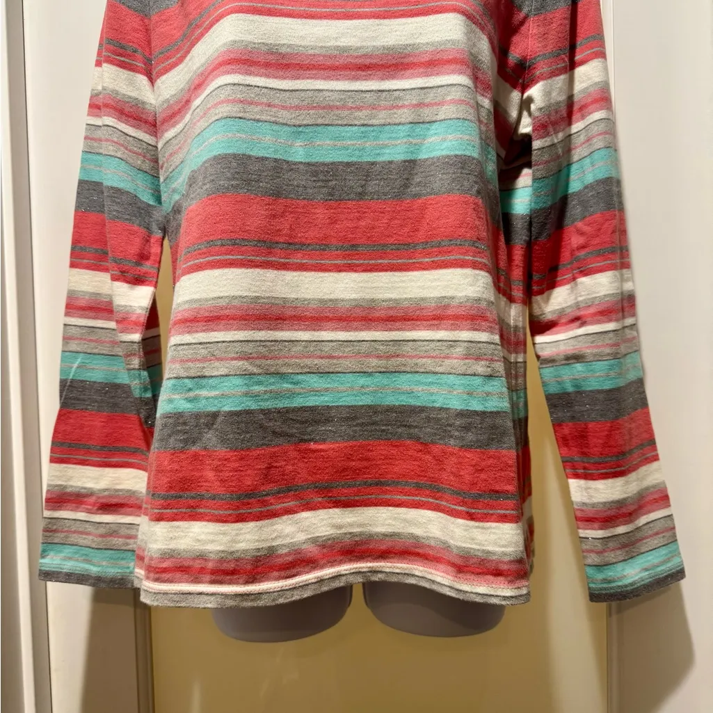 Talbots L Striped Long Sleeve Top Cotton Metallic Thread - Image 4