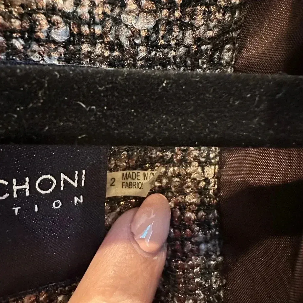 Magaschoni Collection Gold Metallic Tweed Ruffled Wool Blend Jacket Size 2 - Image 14