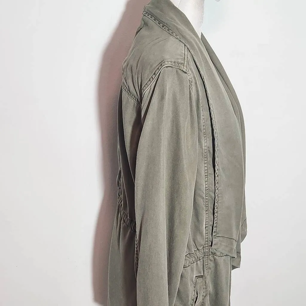 Max Jeans Distressed Green Draped Front Jacket Size Medium Army Green Jacket - Image 5