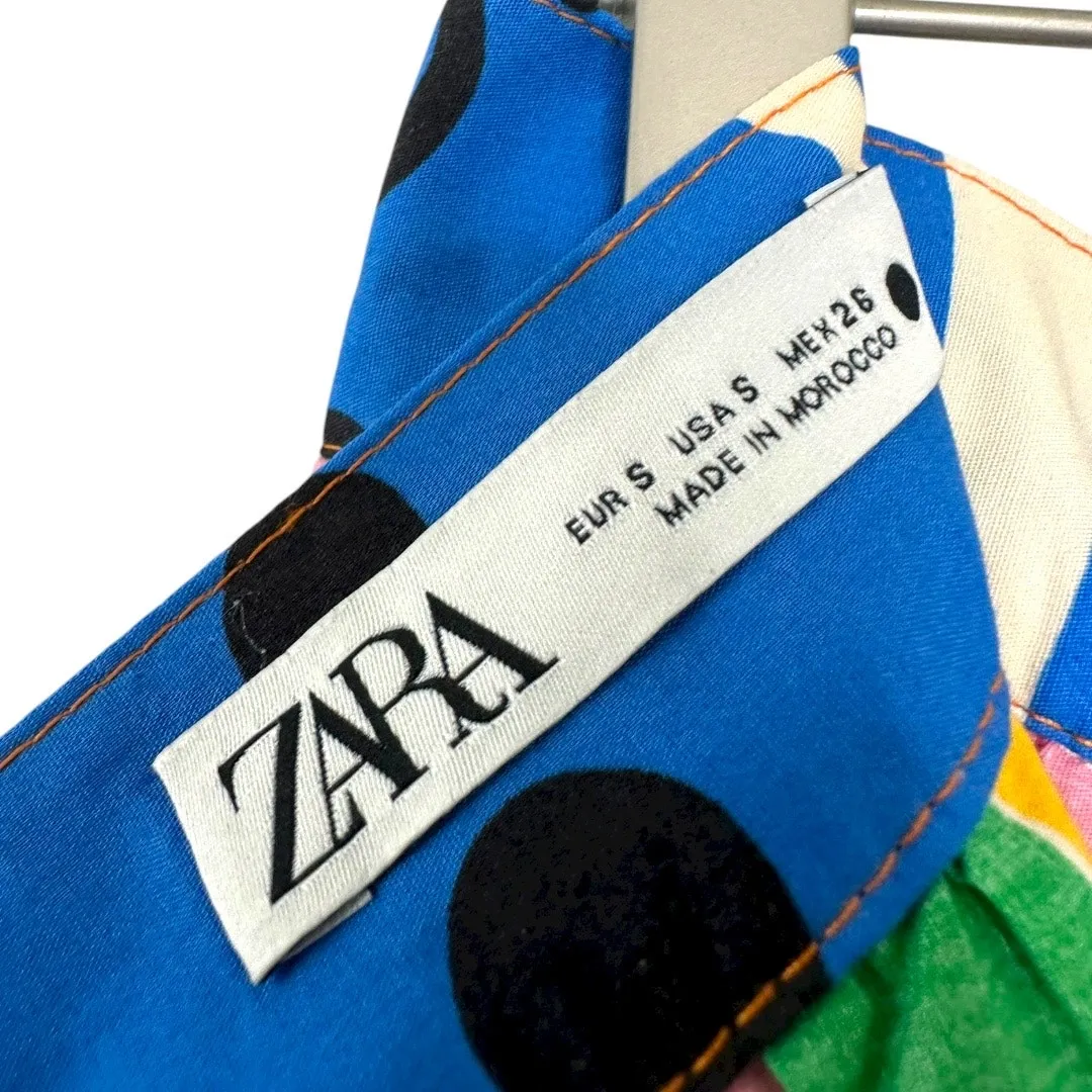 ZARA Colorful Cotton Abstract Batik African Print Pleated Maxi Skirt Size Small - Image 9