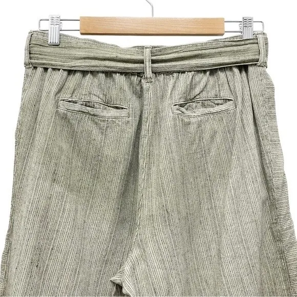 Anthropologie Overdyed Cropped Wide-Leg Lagenlook Pants Olive Stripe Size Small - Image 7