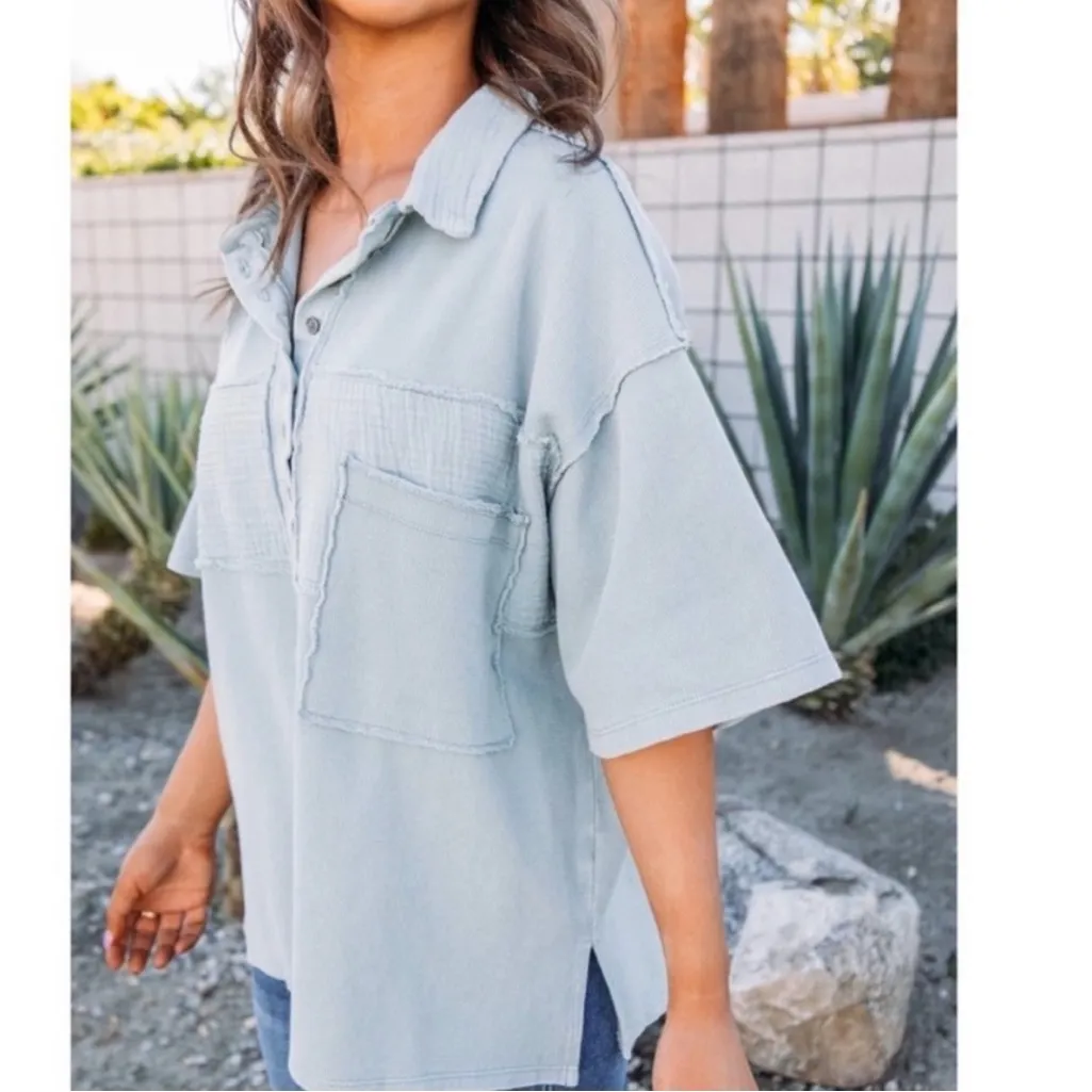 Easel‎ Lilac Gauzy Oversized Henley Top Size Small - Image 8